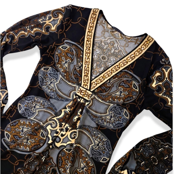 Hale Bob brown tan floral hippie balloon sleeves dress size S - Picture 2 of 5